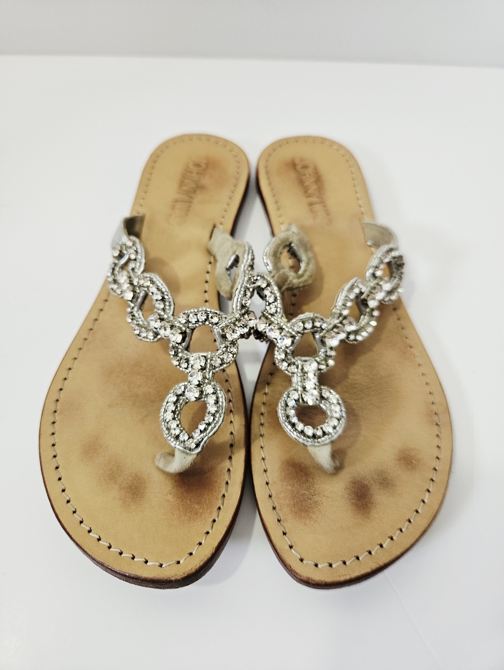Johnny Was Rhinestone Sandals Size 9 Slip On Jewelled Chain